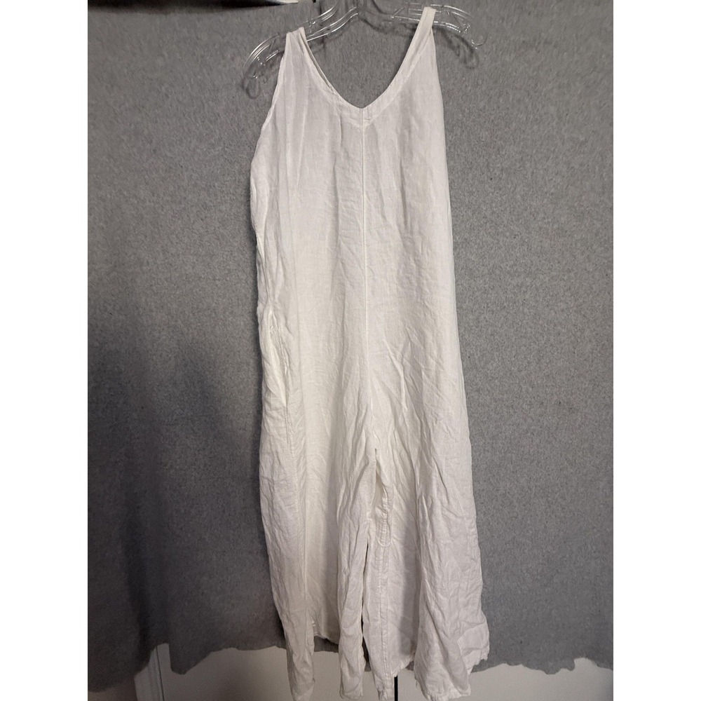 Elena Baldi Jumpsuit Womens Large White Linen V Neck Wide Leg Made In Italy